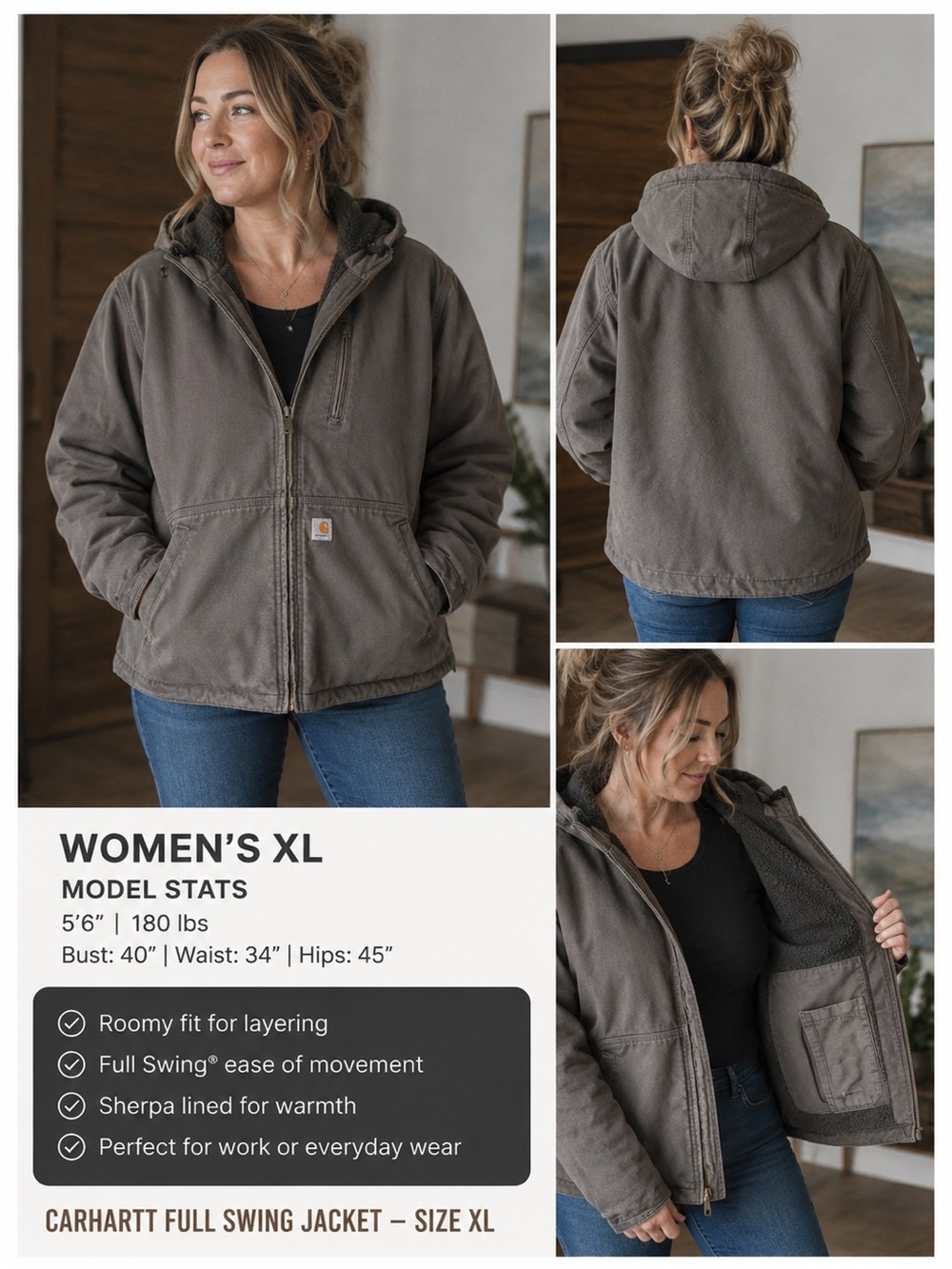 Carhartt Women's 1XL Full Swing Sherpa-Lined Hooded Jacket -